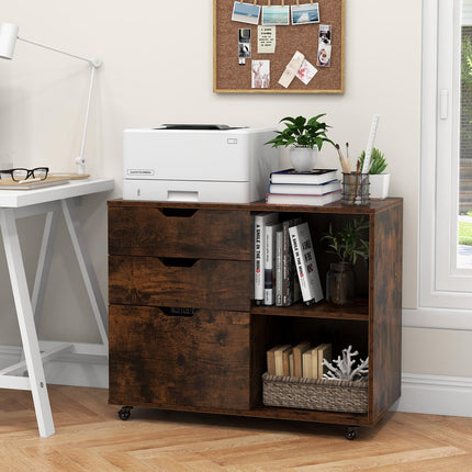 3-Schubladen-Aktenschrank mit verstellbarem Regal, feststellbare Räder