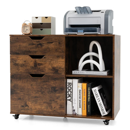 3-Schubladen-Aktenschrank mit verstellbarem Regal, feststellbare Räder