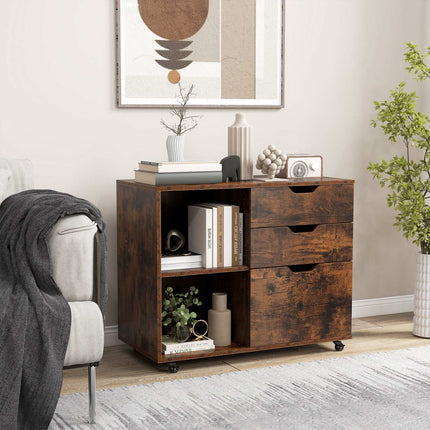 3-Schubladen-Aktenschrank mit verstellbarem Regal, feststellbare Räder