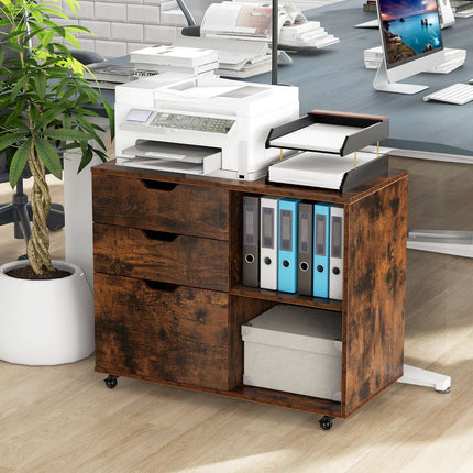 3-Schubladen-Aktenschrank mit verstellbarem Regal, feststellbare Räder