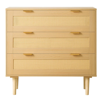 3-Drawer Rattan Dresser, Metal Handles, Wood Legs