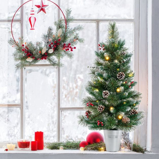 3 Ft stolní vánoční stromek, LED na baterie, kovový stojan