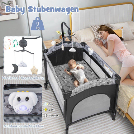 3 IN 1 zijbed opvouwbaar reisbed met matras hangend speelgoed 102 x 72 x 74 cm grijs