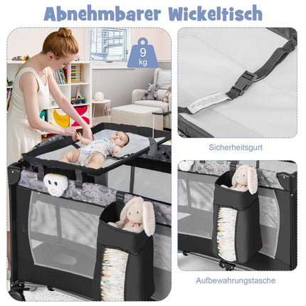 3 IN 1 zijbed opvouwbaar reisbed met matras hangend speelgoed 102 x 72 x 74 cm grijs