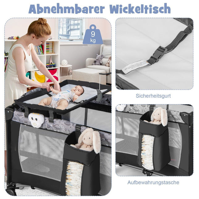 3 IN 1 Beistellbett Klappbett Reisebett mit Matratze Hängebett 102 x 72 x 74 cm grau