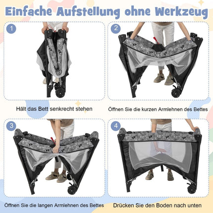 3 IN 1 zijbed opvouwbaar reisbed met matras hangend speelgoed 102 x 72 x 74 cm grijs