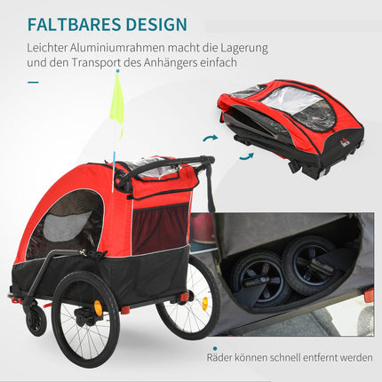 3-in-1 Kinder-Jogger- und Fahrradanhänger, rot/schwarz, für 2