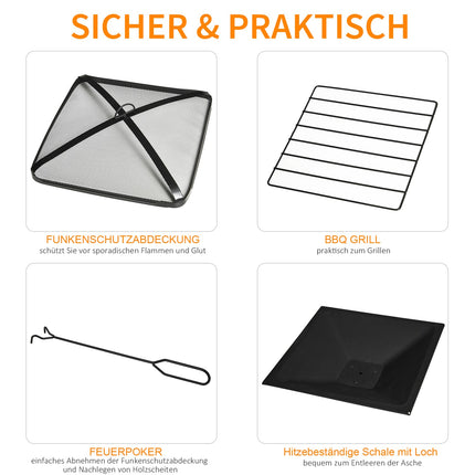 Feuerschale & -stelle mit Grill, Funkenschutz, Eiskübel