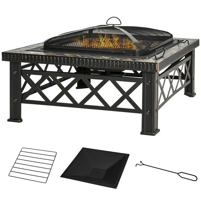 Fire bowl & pit with grill, spark guard, ice bucket