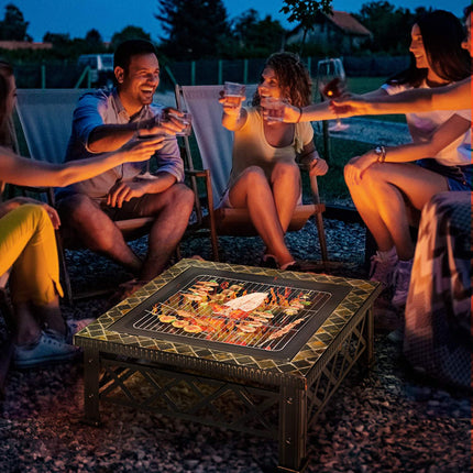 Feuerschale & -stelle mit Grill, Funkenschutz, Eiskübel
