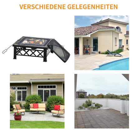 Feuerschale & -stelle mit Grill, Funkenschutz, Eiskübel