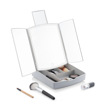 3-in-1 Klappbarer LED-Spiegel mit Make-up-Organizer Panomir InnovaGoods