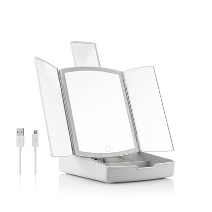3-in-1 Klappbarer LED-Spiegel mit Make-up-Organizer Panomir InnovaGoods
