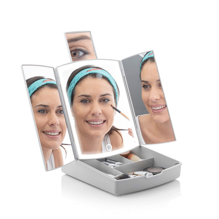 3-in-1 Klappbarer LED-Spiegel mit Make-up-Organizer Panomir InnovaGoods