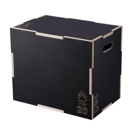 3-In-1 Plyometric Jump Box, 24-20-16 In Plywood, Black