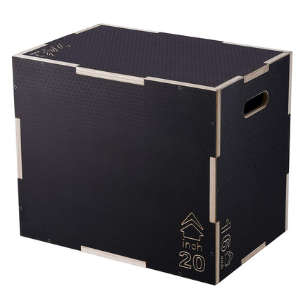 3-In-1 Plyometric Jump Box, 24-20-16 In Plywood, Black