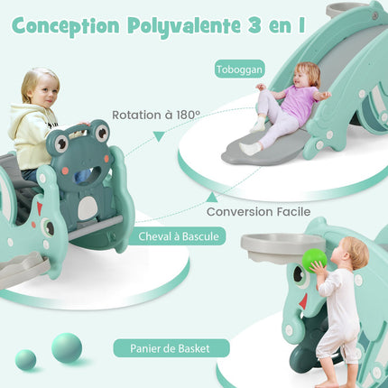 3-in-1 Kleinkinderrutsche und Schaukelpferd mit Korb, Grün