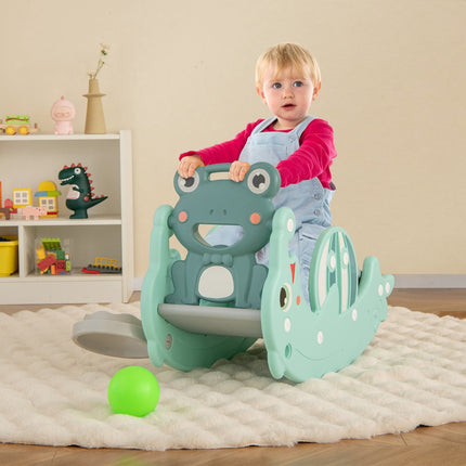 3-in-1 Kleinkinderrutsche und Schaukelpferd mit Korb, Grün