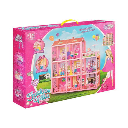 3-Level Dollhouse with Balcony, Doll, 22 Furniture Pieces