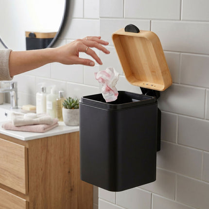 3-Litre Wall-Mounted Bin, Black, Bamboo Lid