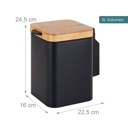 3-Litre Wall-Mounted Bin, Black, Bamboo Lid