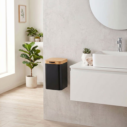 3-Litre Wall-Mounted Bin, Black, Bamboo Lid
