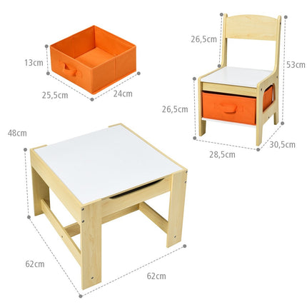 3 tlg. Kindersitzgruppe, Kindermöbel, Kindersitzgarnitur, Kindertisch mit 2 Holzstühlen, 3 in 1 Maltisch