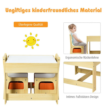 3 tlg. Kindersitzgruppe, Kindermöbel, Kindersitzgarnitur, Kindertisch mit 2 Holzstühlen, 3 in 1 Maltisch
