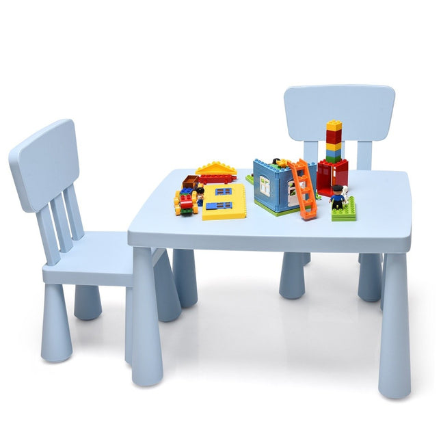3 tlg. Kindersitzgruppe, Kindertisch mit 2 Stühlen, Kindermöbel aus blauem Kunststoff