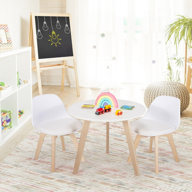 3-tlg. Kindersitzgruppe mit rundem Tisch und 2 gepolsterten Stühlen für Kleinkinder von 3-8 Jahren.