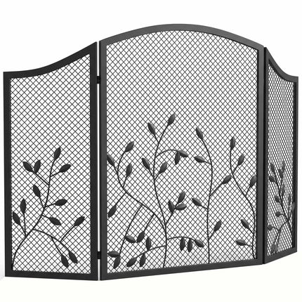 3-Panel Black Metal Fireplace Screen, Heat Resistant