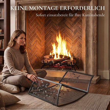 3-Panel Black Metal Fireplace Screen, Heat Resistant