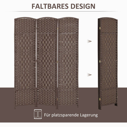 3dílný skládací paraván, hnědý polypropylen, borovicové dřevo