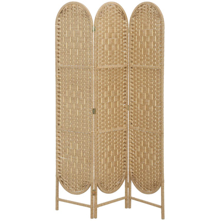 3-Panel Folding Room Divider with Arched Top, Natural Finish