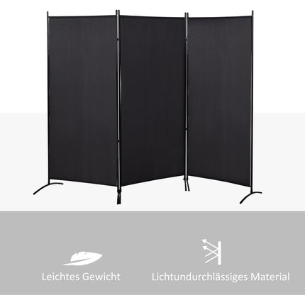 3-Panel Room Divider, Black Metal Frame, Privacy Screen