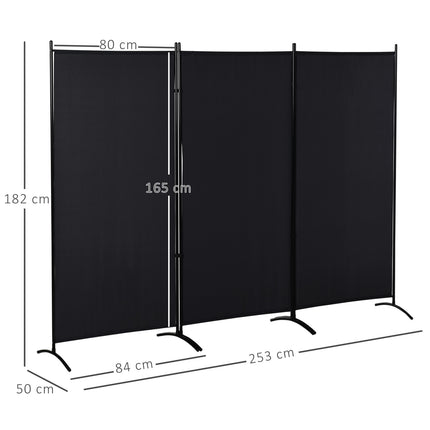 3-Panel Room Divider, Black Metal Frame, Privacy Screen