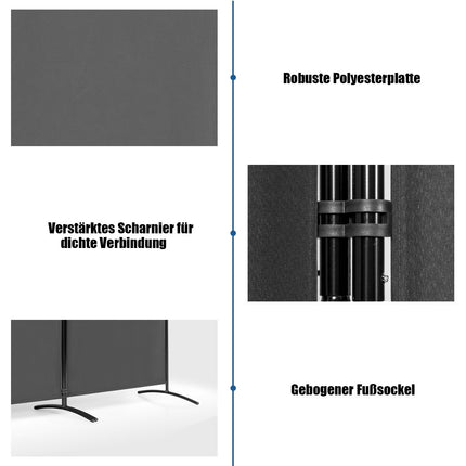 3-teiliger Raumteiler Faltbarer Sichtschutz aus Stoff 260 x 183 cm Grau