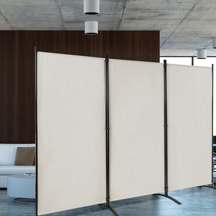 3-Panel Room Divider with Adjustable Coasters & Sturdy Hinges & Steel Base Beige