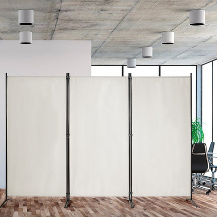 3-Panel Room Divider with Adjustable Coasters & Sturdy Hinges & Steel Base Beige