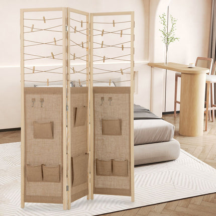 3-Panel Room Divider with Storage, 120×170 cm Wood
