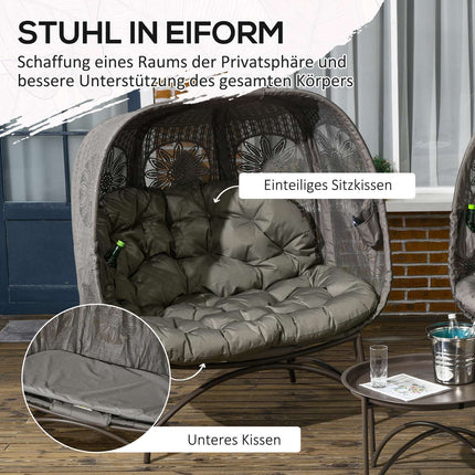 Gartensitzgruppe aus Polyrattan – 3-teilig mit Tisch und Auflagen