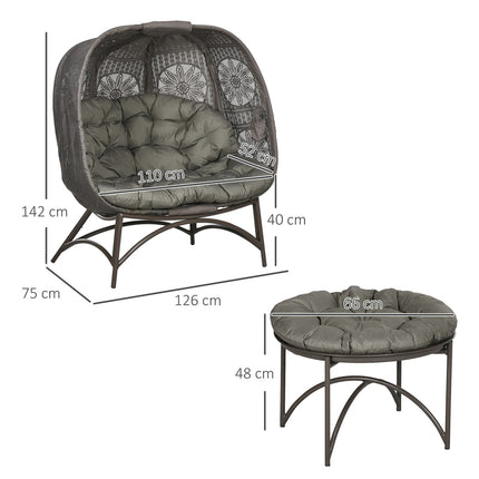 Gartensitzgruppe aus Polyrattan – 3-teilig mit Tisch und Auflagen