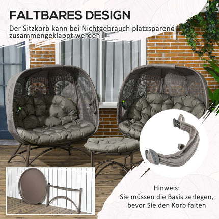 Gartensitzgruppe aus Polyrattan – 3-teilig mit Tisch und Auflagen
