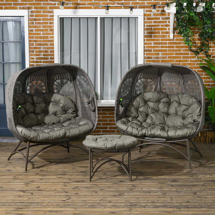 Gartensitzgruppe aus Polyrattan – 3-teilig mit Tisch und Auflagen