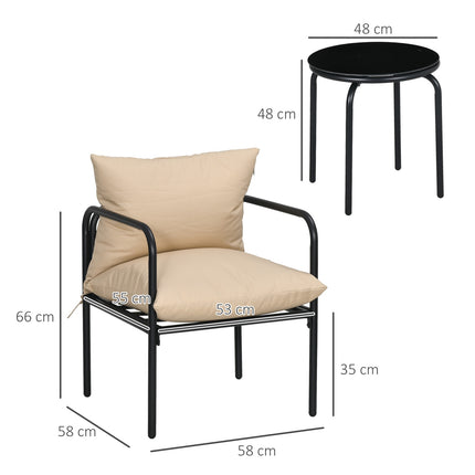 Garten-Bistro-Set: 3-teiliges Stahlmöbelset mit Kissen