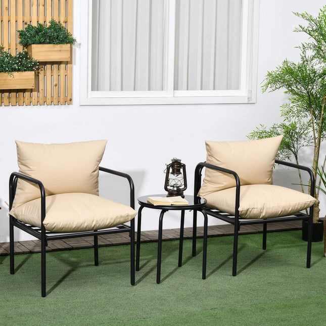Garten-Bistro-Set: 3-teiliges Stahlmöbelset mit Kissen