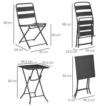 Garten-Bistro-Set – 1 Tisch und 2 Stühle, Stahl, schwarz