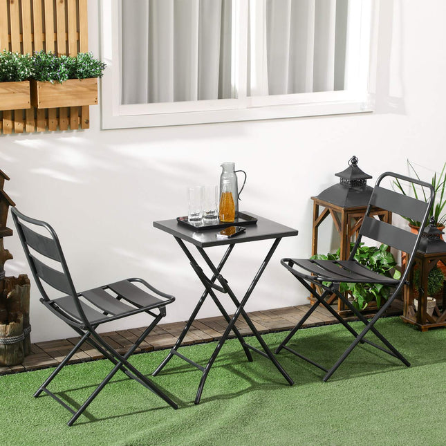Garten-Bistro-Set – 1 Tisch und 2 Stühle, Stahl, schwarz