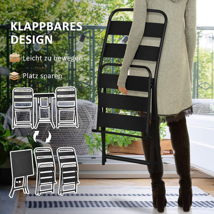 Garten-Bistro-Set – 1 Tisch und 2 Stühle, Stahl, schwarz