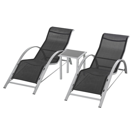Gartenmöbel-Set aus schwarzem Metallgeflecht für draußen – 2 Sessel, Tisch